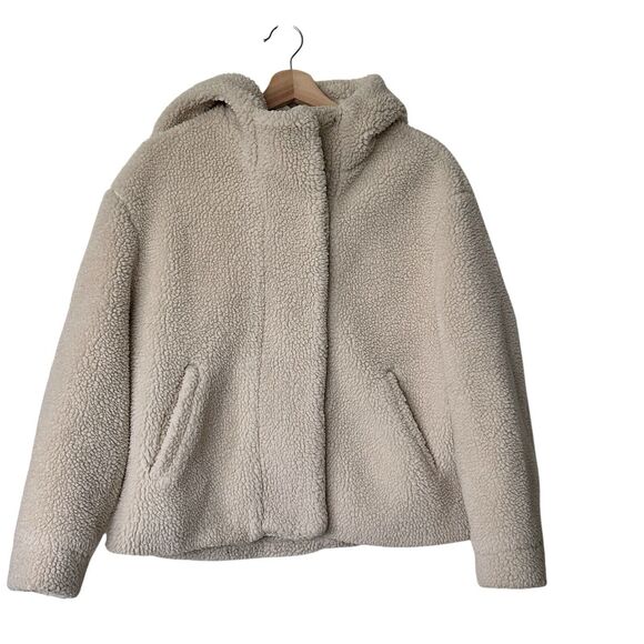 Zara XS Women's Beige Sherpa Teddy Shearling Hooded Cropped Jacket Coat - Picture 1 of 12